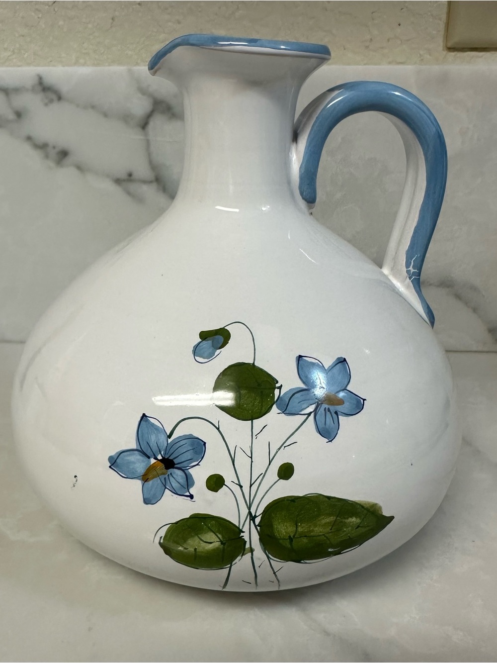 vintage Elpa Alcobaça hand-painted ceramic water pitcher made in Portugal.